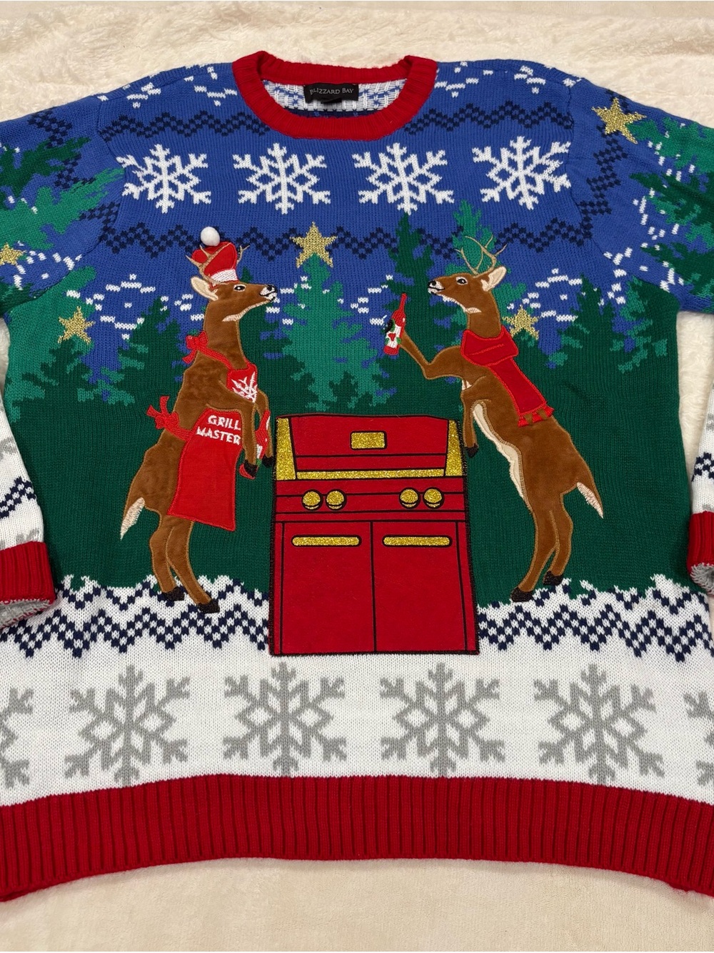 Men's Holiday Reindeer Grill Master Crewneck Sweater Size XL